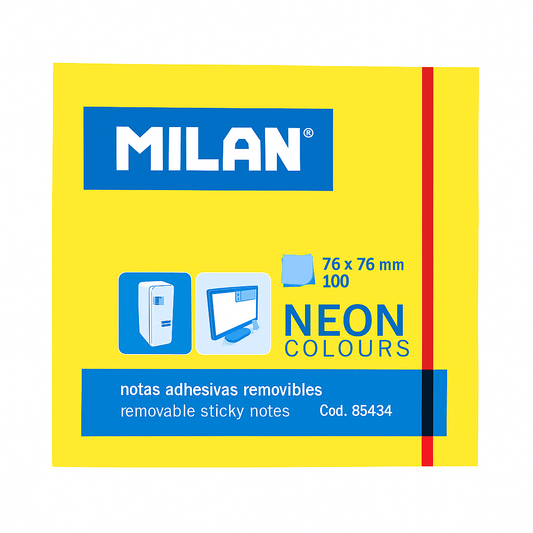 Notite Adezive Milan 76x76mm Fluorescente Galben
