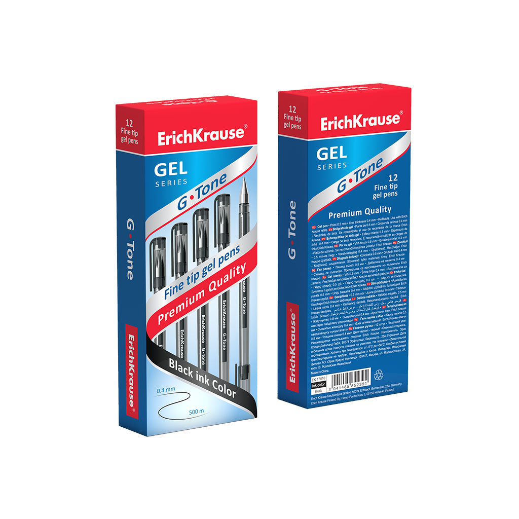 Set 12 Pixuri cu gel ErichKrause G-Tone 0.5 mm, negru