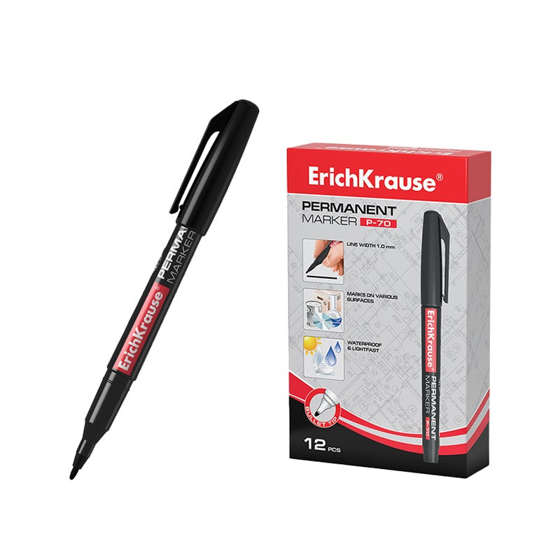 Set 12 Markere Permanente Erichkrause P-70 1.0Mm Negru