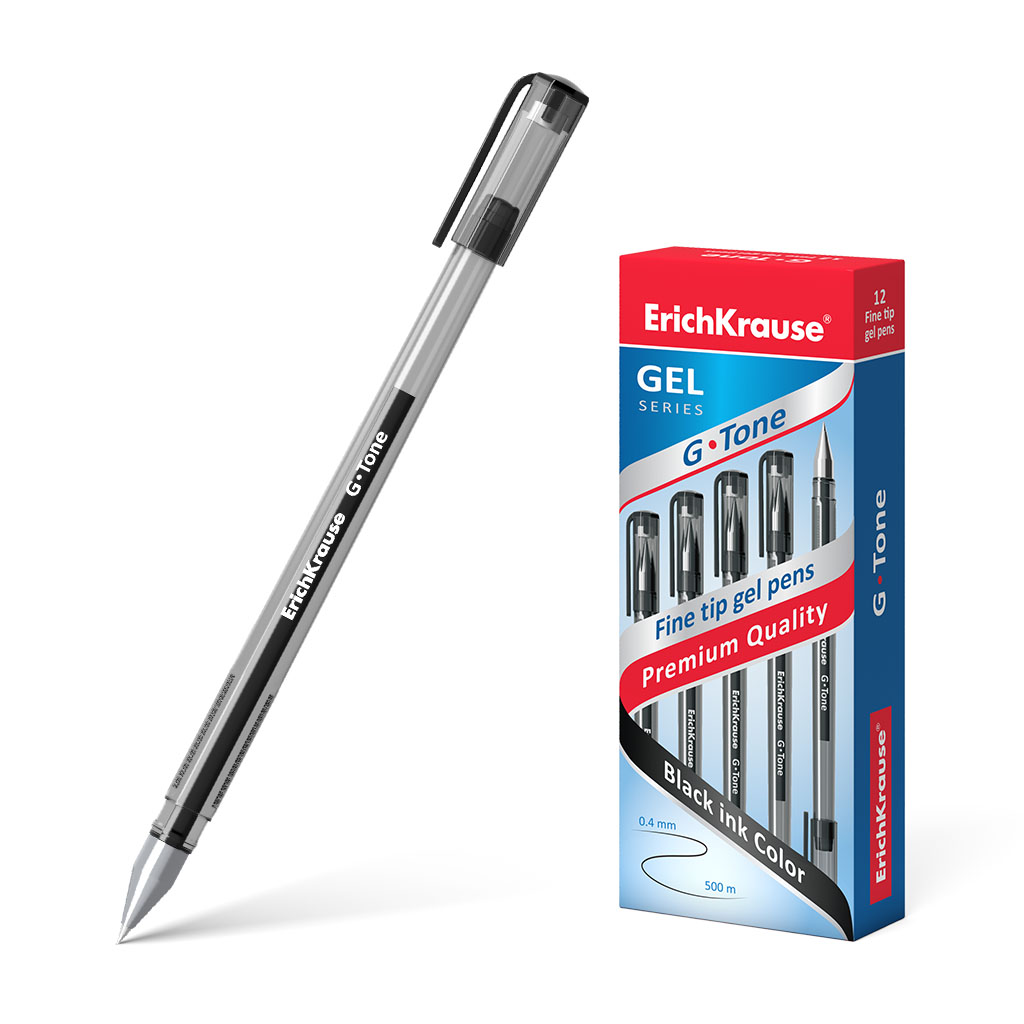 Set 12 Pixuri cu gel ErichKrause G-Tone 0.5 mm, negru