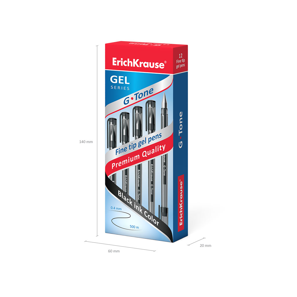 Set 12 Pixuri cu gel ErichKrause G-Tone 0.5 mm, negru