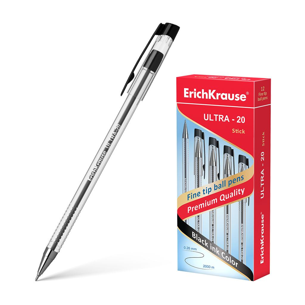 Set 12 Pixuri cu bila Erichkrause Ultra 20 0.7 mm, negru