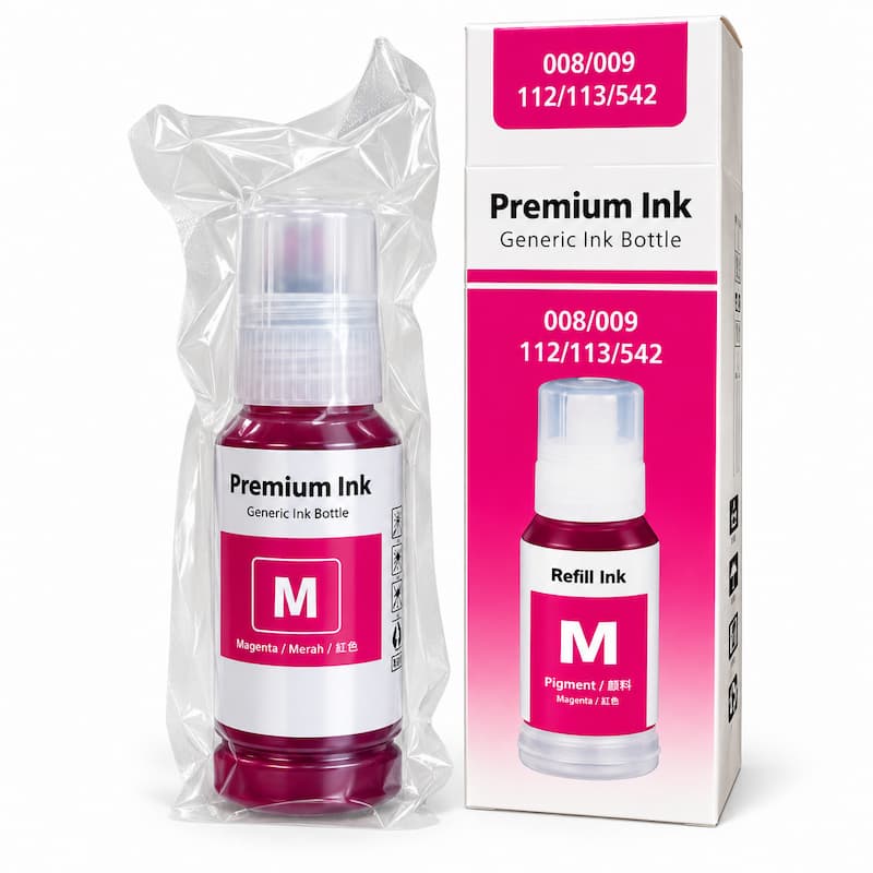 Flacon cerneală compatibil Epson 112 / 113 magenta (C13T06C34A), 70 ml, lângă ambalaj, pentru EcoTank L6570, L15150, ET-5800