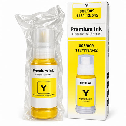 Flacon cerneală compatibil Epson 112 / 113 galben (C13T06C44A), 70 ml, lângă ambalaj, pentru EcoTank L6570, L15150, ET-5800