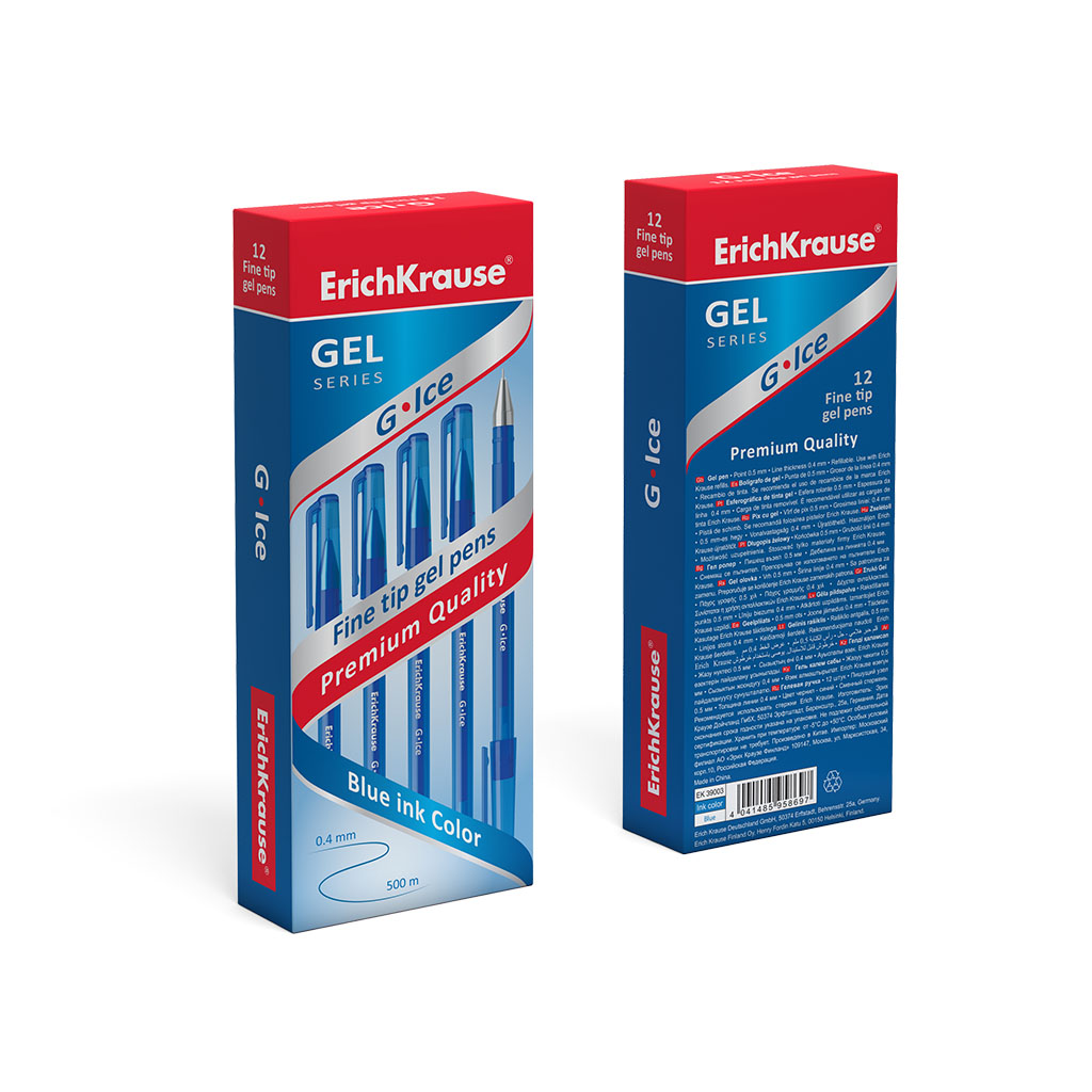 Set 12 pixuri cu gel  Erichkrause G-Ice 0.5 mm, albastru