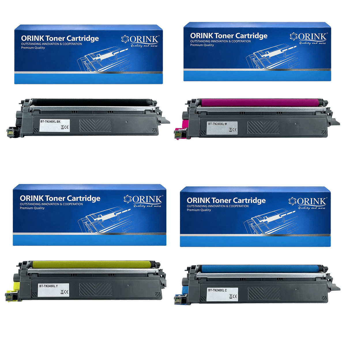 Set 4 tonere Orink compatibile Brother TN-248XL, negru 3.000 pagini si cyan, magenta, galben 2.300 pagini fiecare