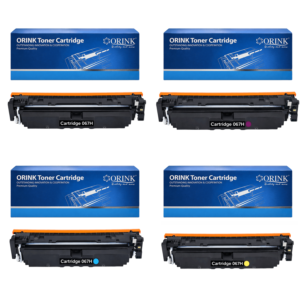 Set 4 tonere Orink compatibile Canon CRG-067H / CRG-067X, negru 3.130 pagini si cyan, magenta, galben 2.350 pagini fiecare