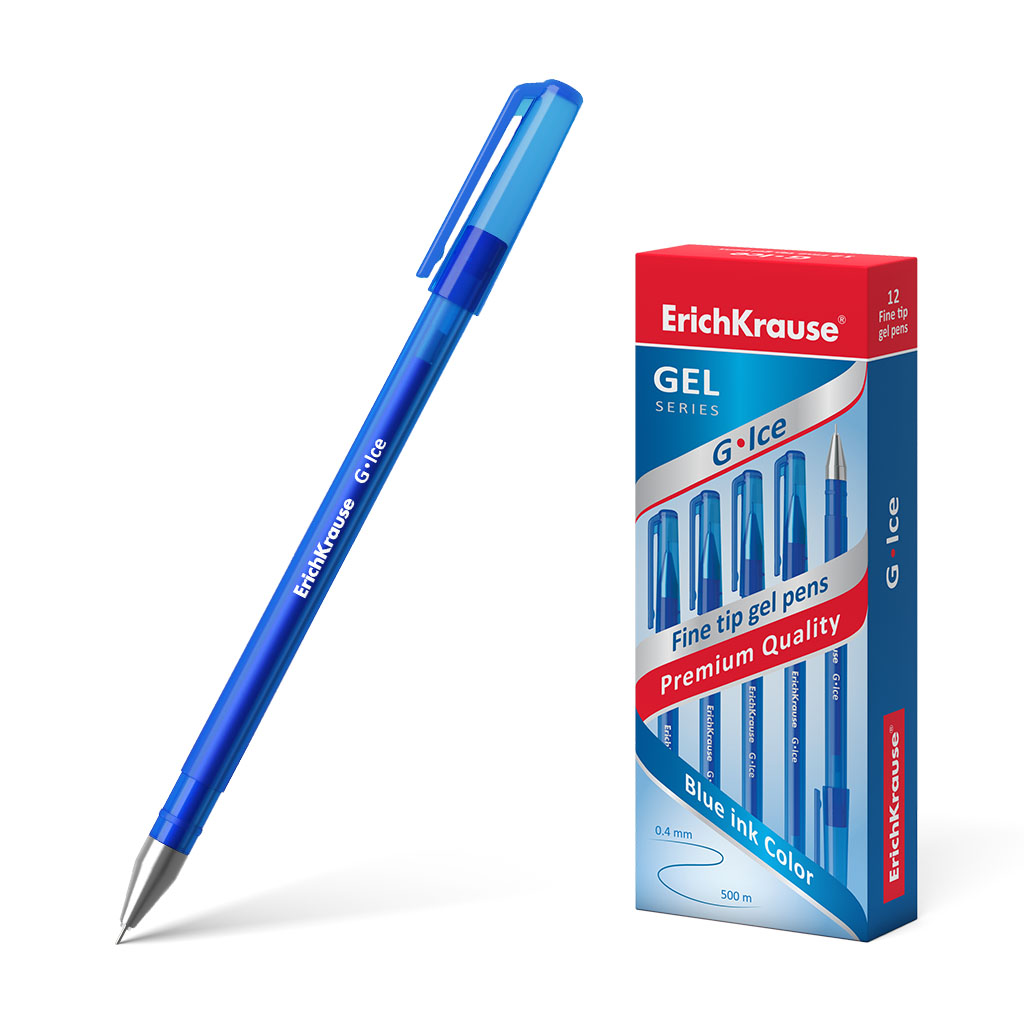 Set 12 pixuri cu gel  Erichkrause G-Ice 0.5 mm, albastru