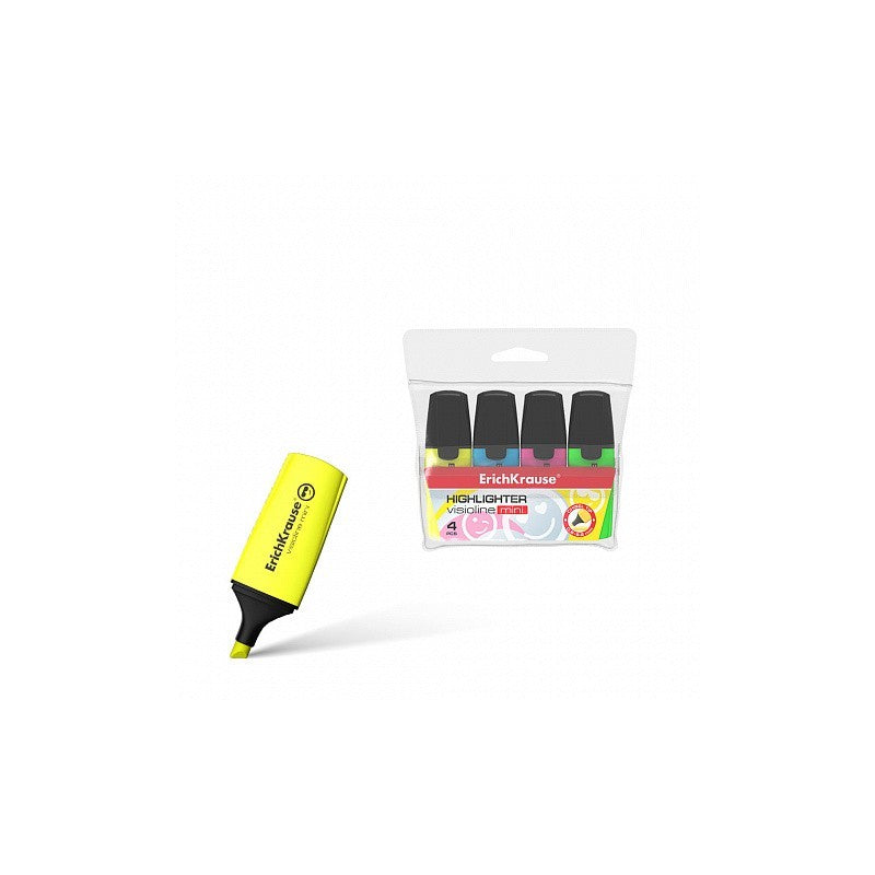 Set 4 textmarkere ErichKrause Visioline Mini, culori fluorescente